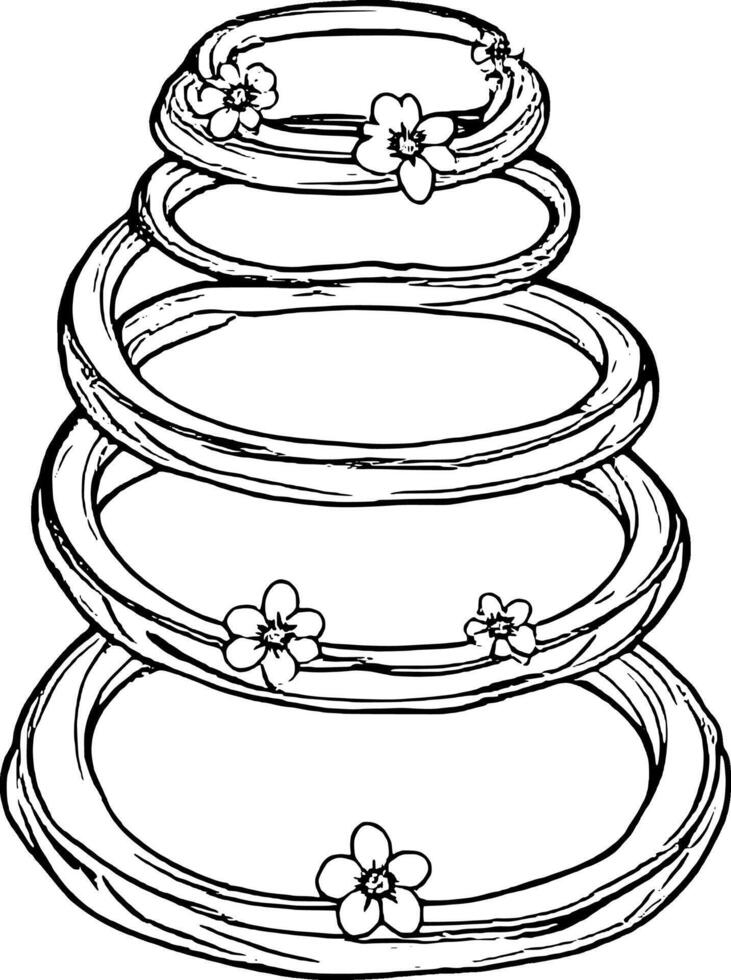 Elegant Floral Wedding Cake Illustration with Multiple Layers and Delicate Flower Accents vector