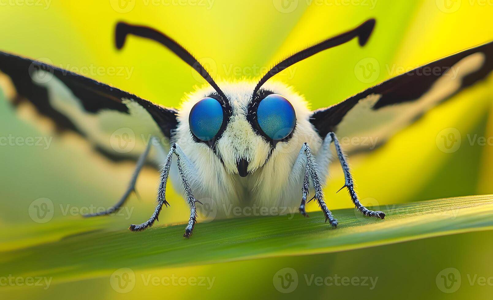 A Close Up View Of A White Moth With Bright Blue Eyes photo