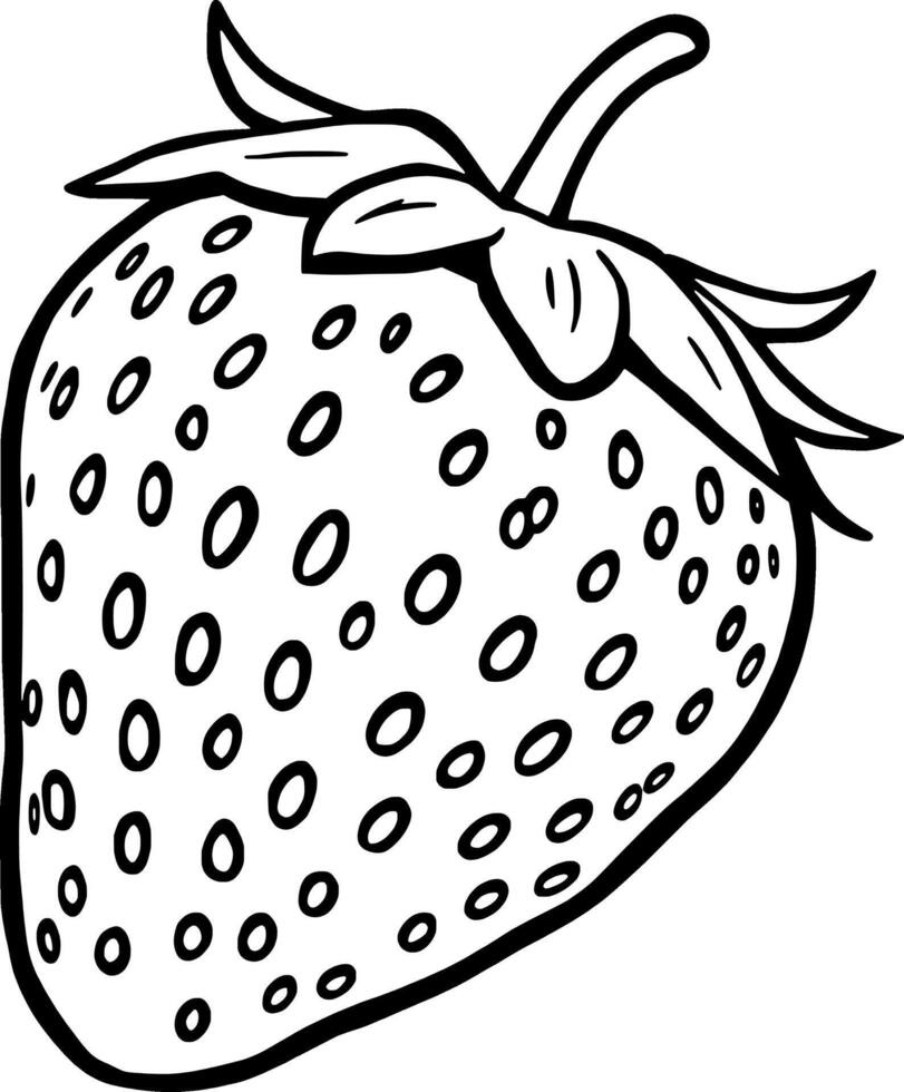 A strawberry is drawn in black and white vector