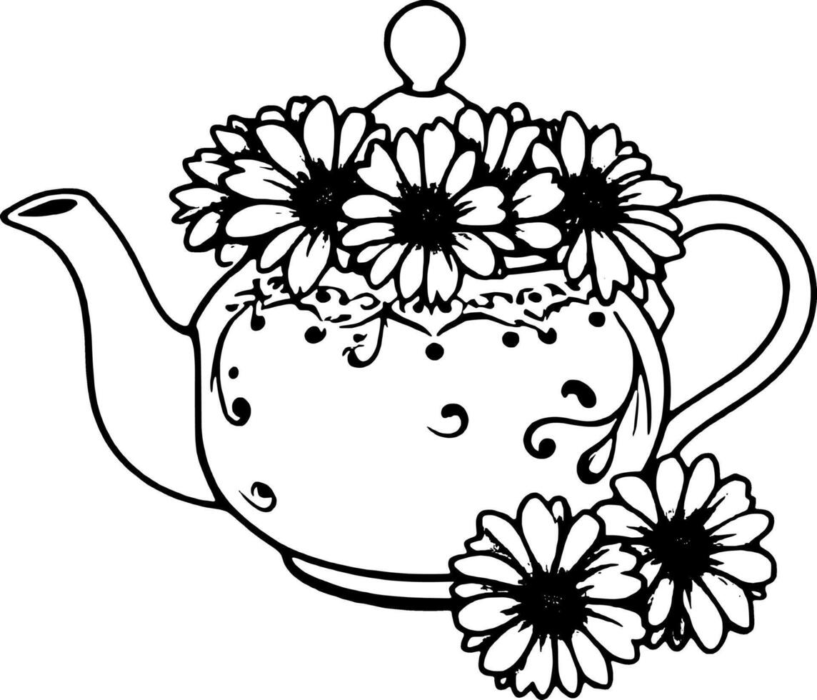 Decorated Teapot Overflowing With Vibrant Orange Flowers On A Clean vector