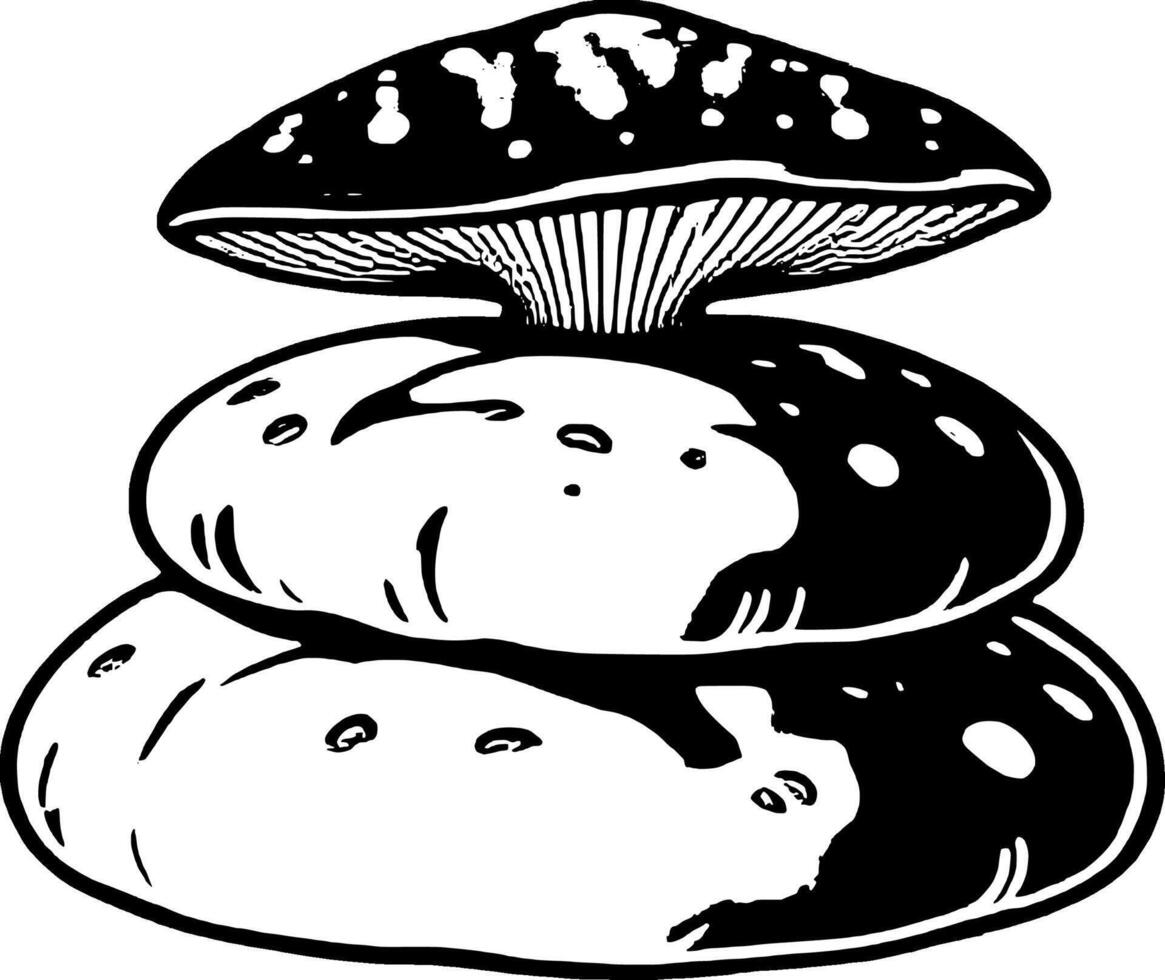 Stylized Amanita Mushroom Topping Stacked Stones Artistic Illustration On Mini vector