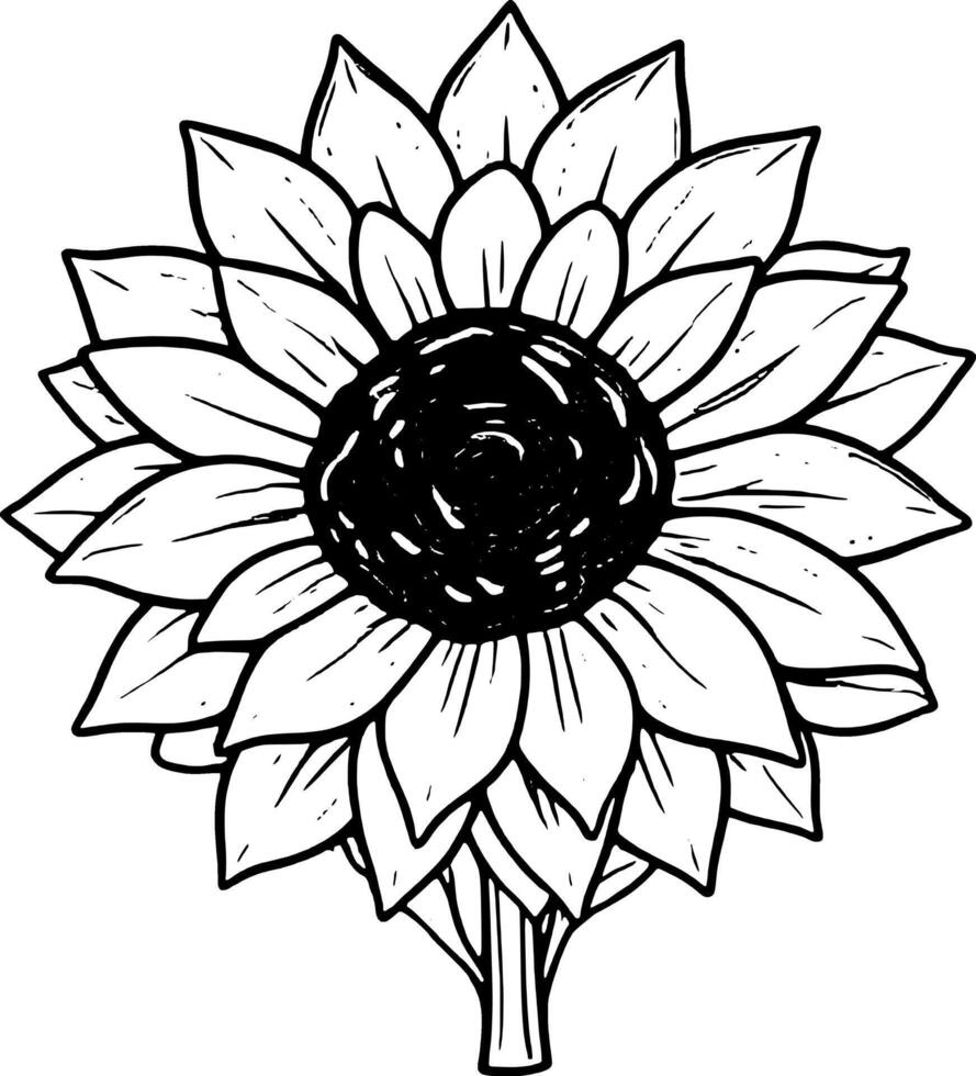 Stylized Sunflower Illustration with Yellow Petals and Purple Center on vector