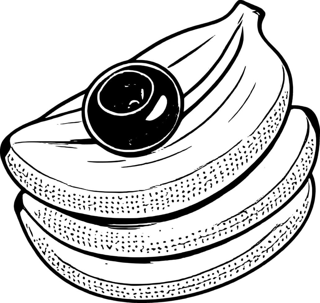 Stack Of Ripe Yellow Bananas Topped With A Single Fresh Blue Blueberry On vector