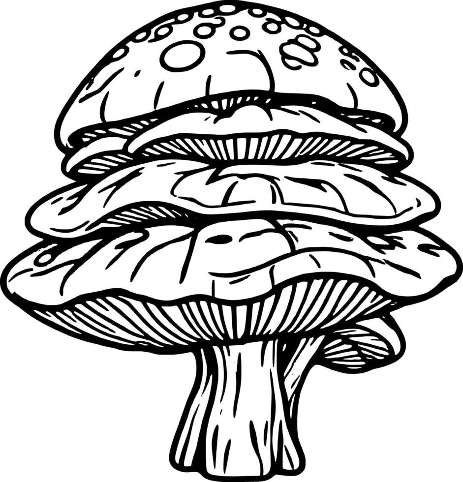 Colorful Stacked Mushroom With Gills And Spots On Fantasy Fungi Art vector