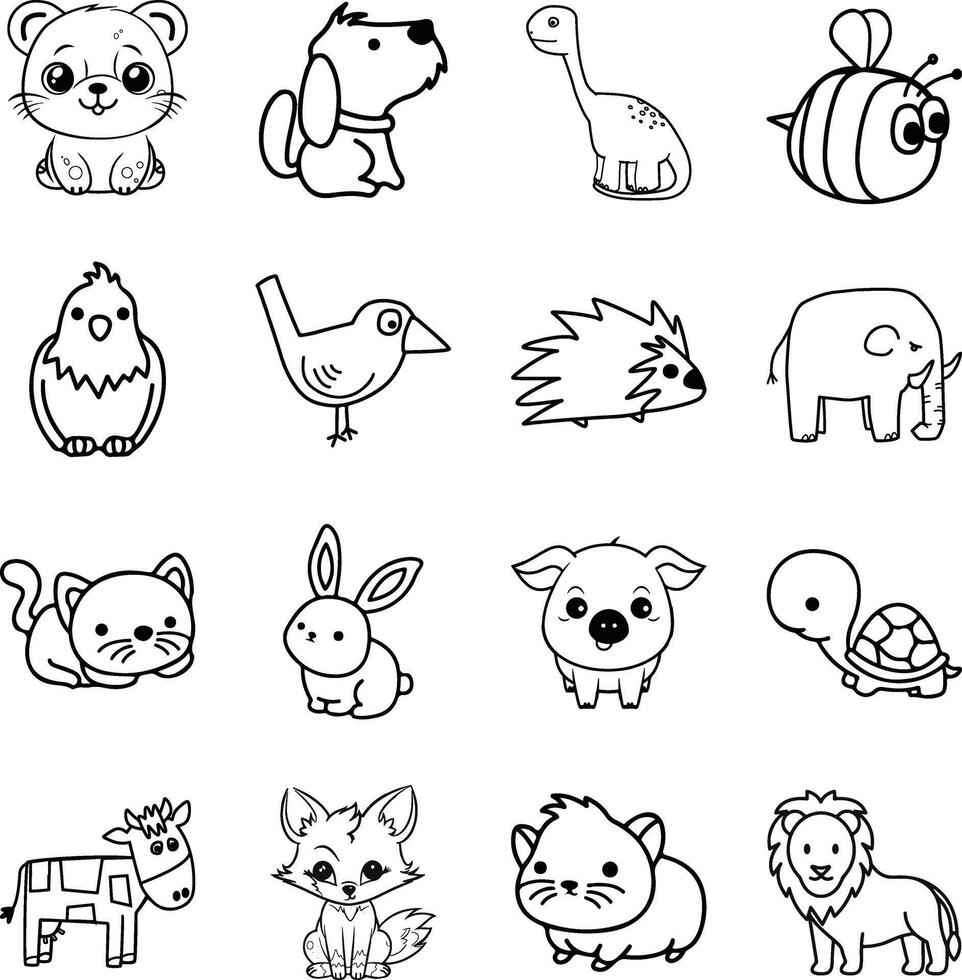 Animals outlind coloring design, animals vector