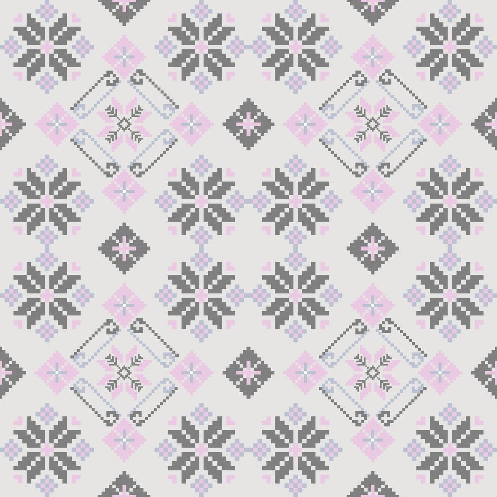 Pixel Geometric Ethnic floral pattern traditional, geometric oriental, geometric ethnic embroidery vector