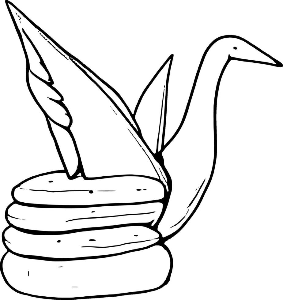 Elegant Paper Crane Perched Atop Stacked Stones Minimalist Black And White Line Art vector