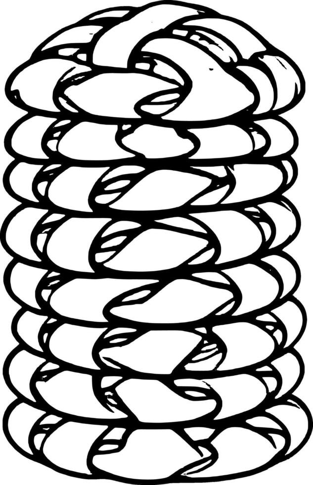 Stacked Woven Rings Forming a Cylindrical Shape on a Black Outline Illustration vector