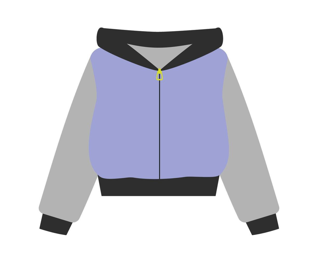 Hoodie with zipper in gray and lavender Sticker Icon Label Price tag Minimalist Design element idea. Isolated illustration Thematic Cards or web promo banner, poster, leaflets, print materials vector