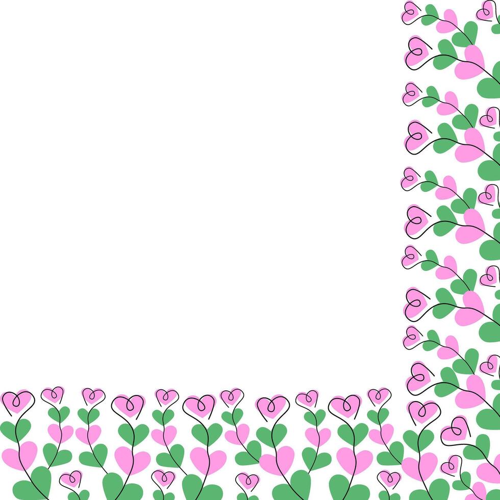 Hearts Shape Branches Corner Frame border Hearts spot Trendy pink and green Copy space Template idea. Isolated design Thematic Cards, poster or web promo banner, leaflets, price, labels, invite vector