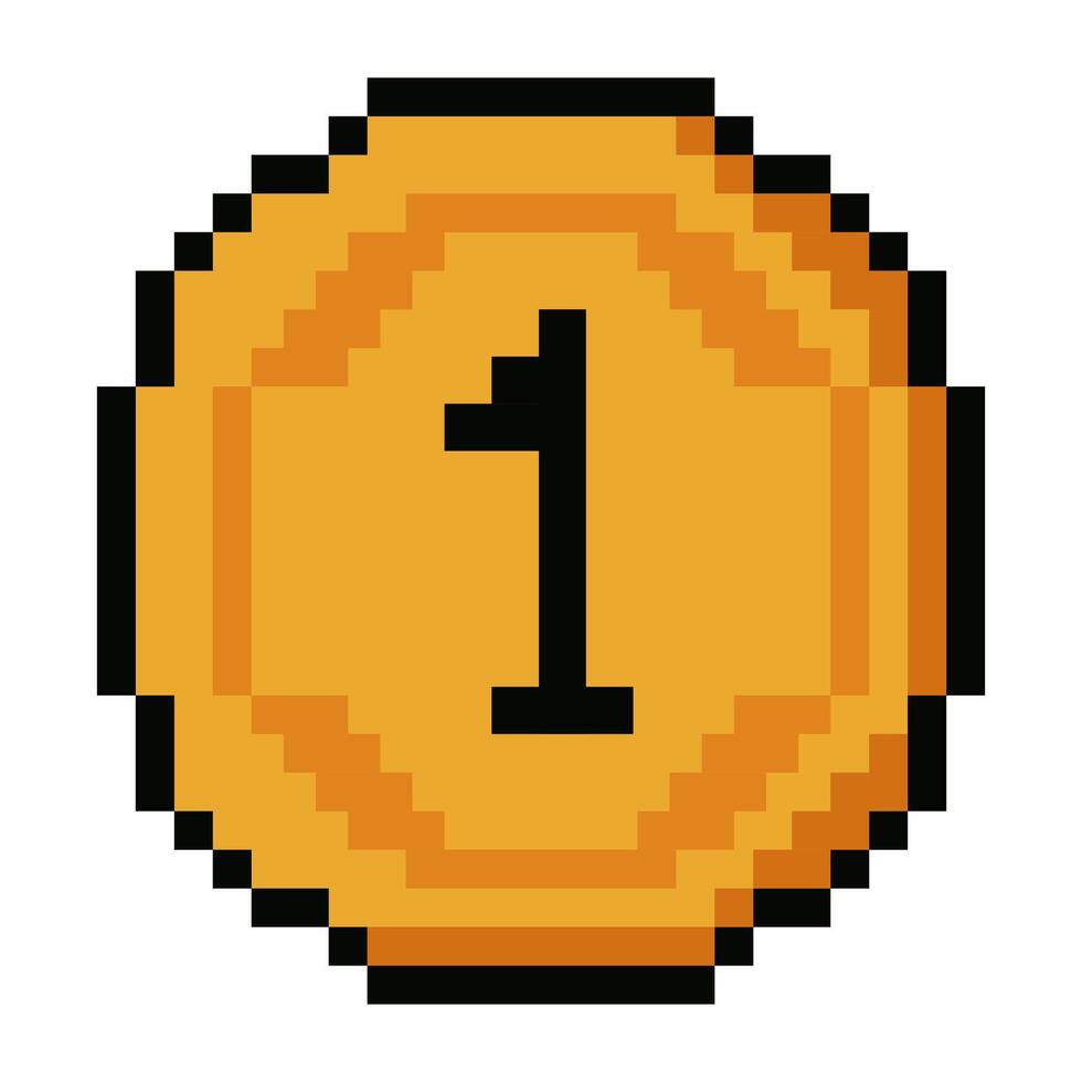 Pixel art gold coin with number one vector