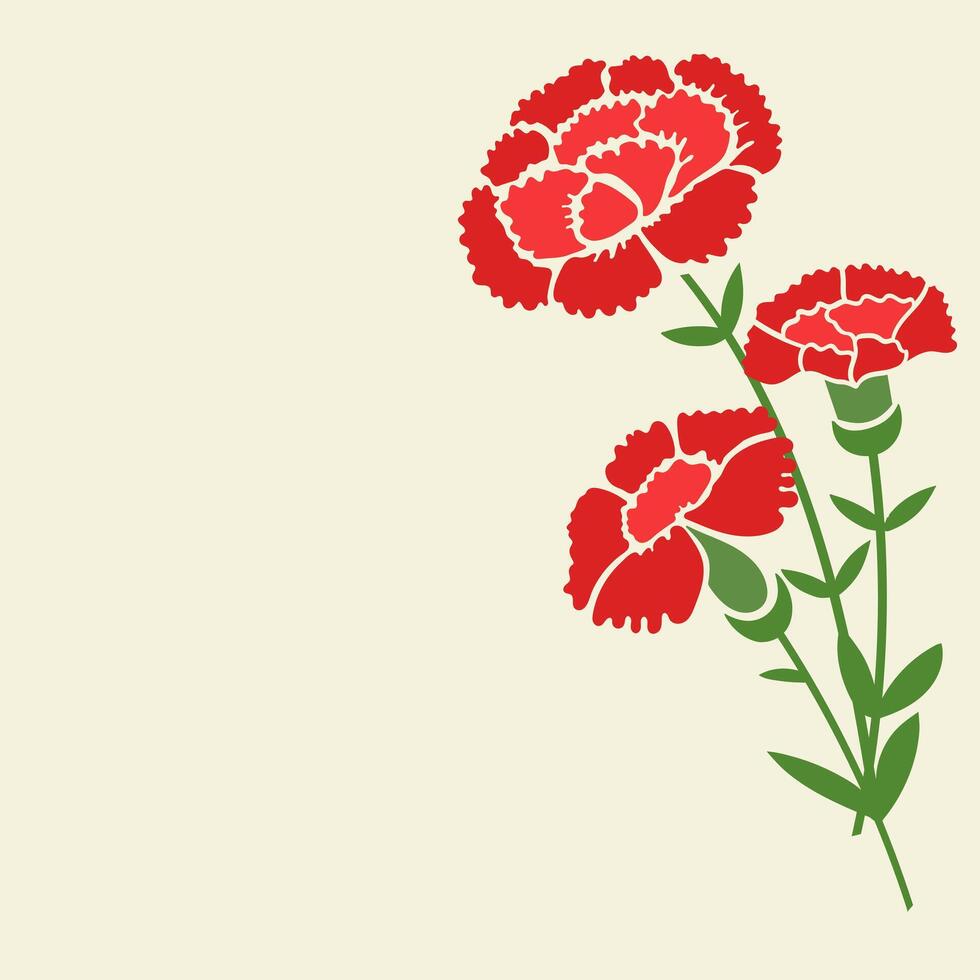 Illustration of red carnation flowers with copy space vector