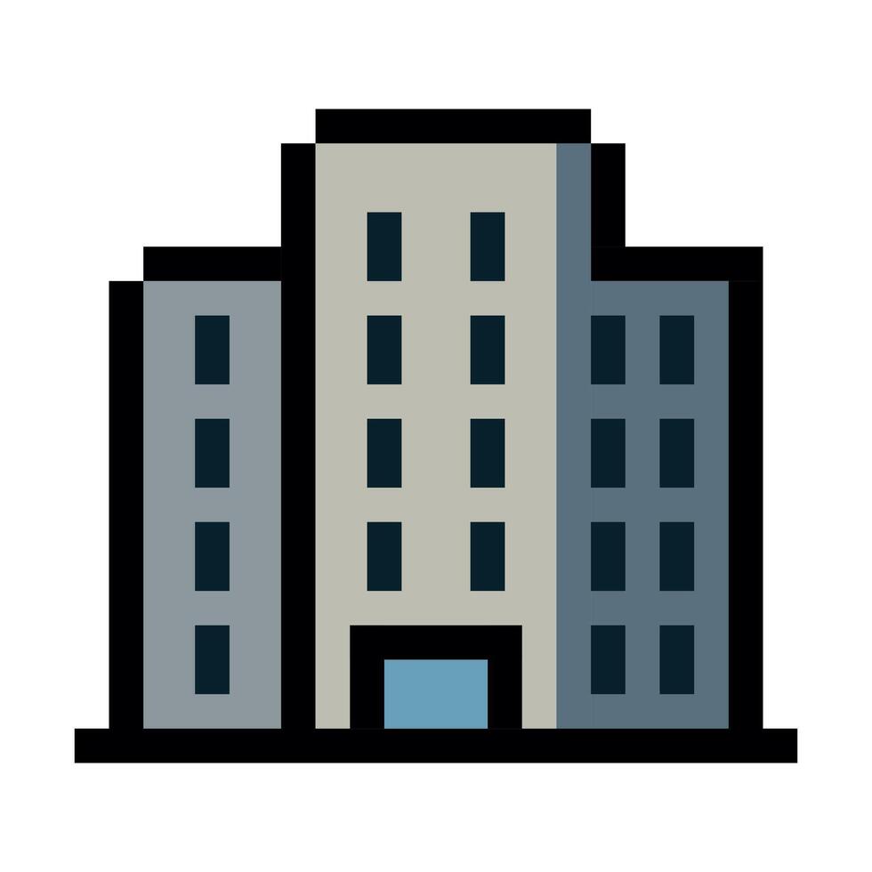 Pixel art office building emoji icon isolated on white background vector