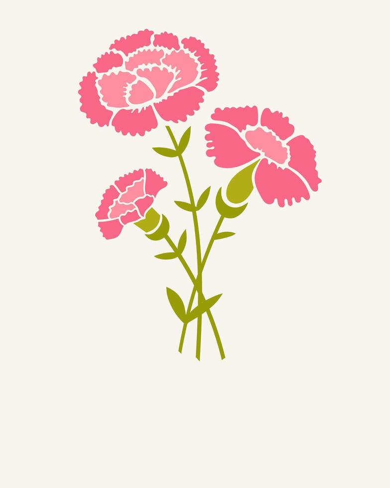 Illustration of pink carnation flowers with copy space for greeting card vector