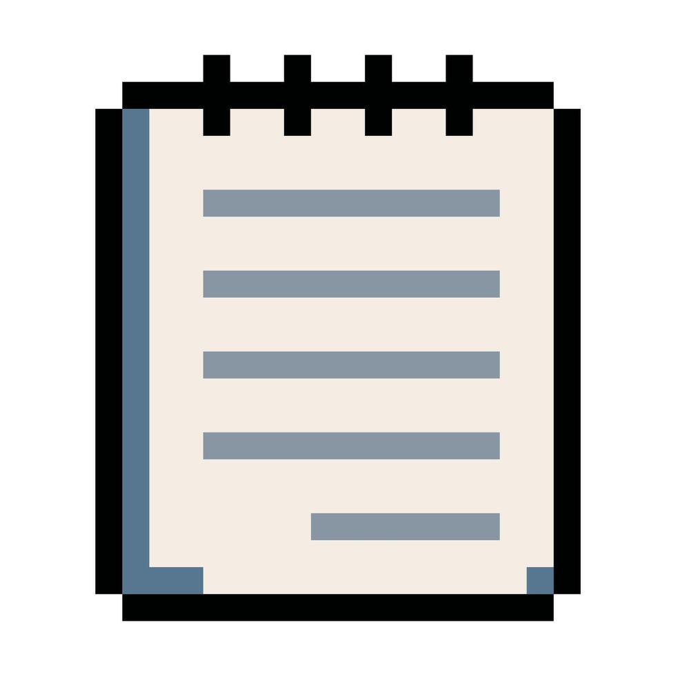 Pixel art style spiral notepad or checklist with text lines vector
