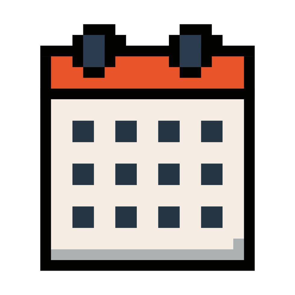 Pixel art calendar icon illustration isolated on white backgrpund vector