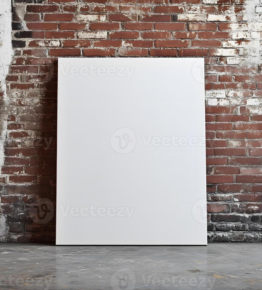 Blank Canvas Against Weathered Brick Wall photo