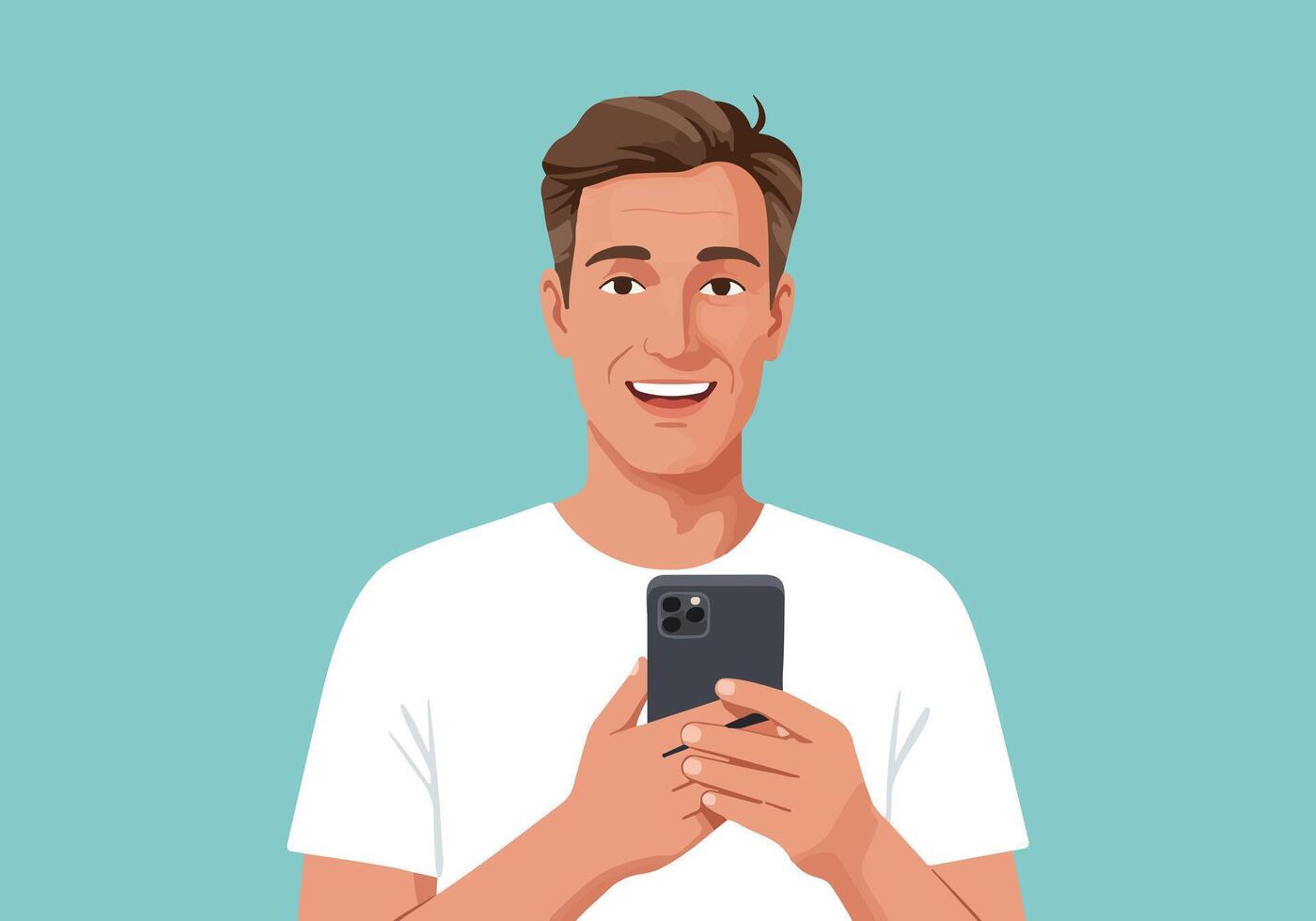 A man is holding a phone and smiling vector