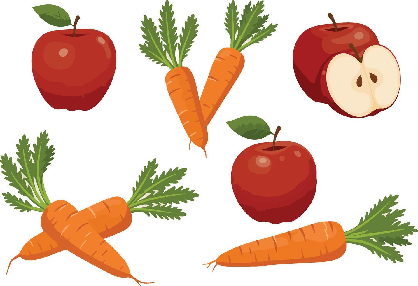 Scattered Red Apples and Orange Carrots vector