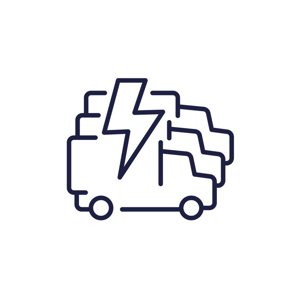 electric fleet line icon with trucks, EV vector