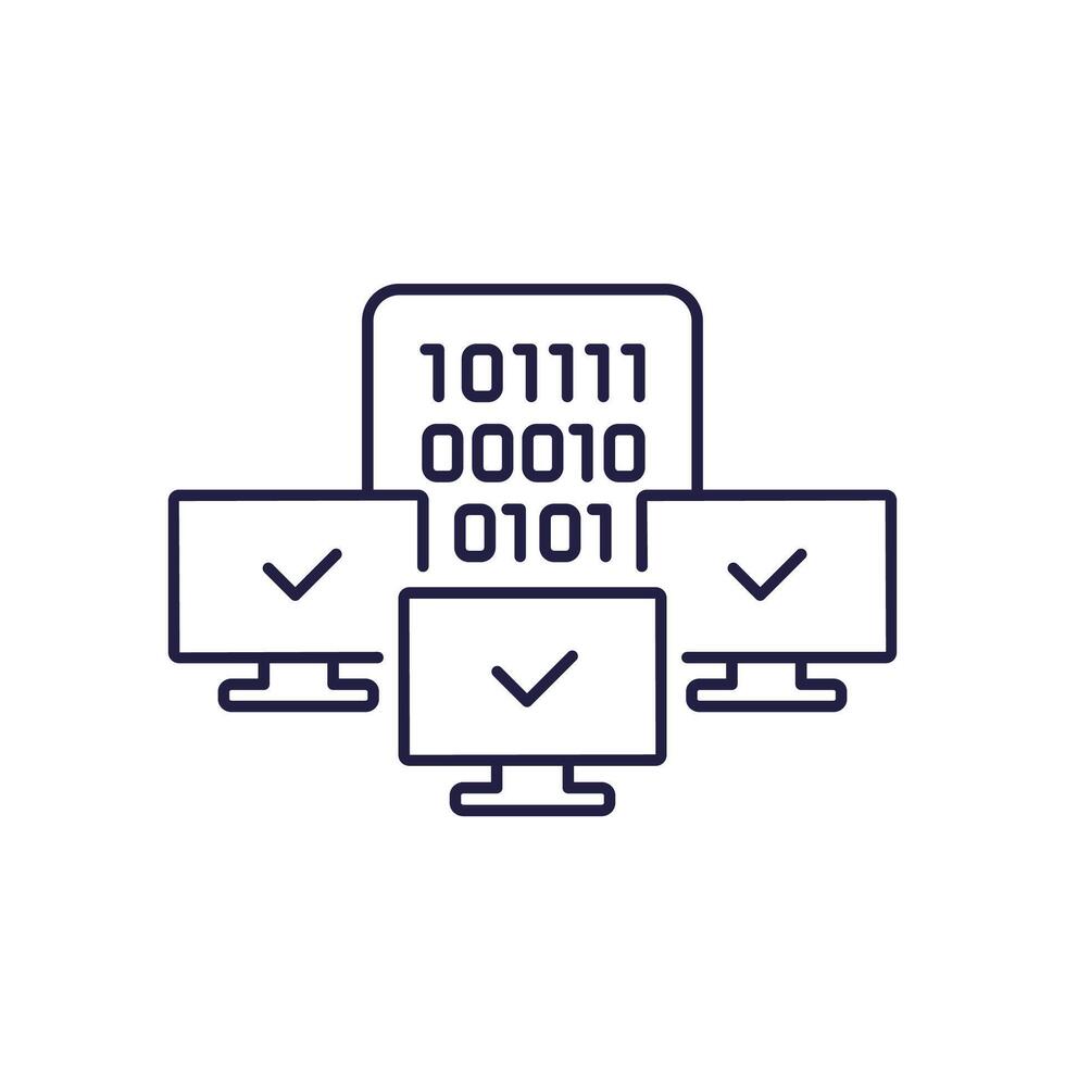 Binary code line icon with computers vector