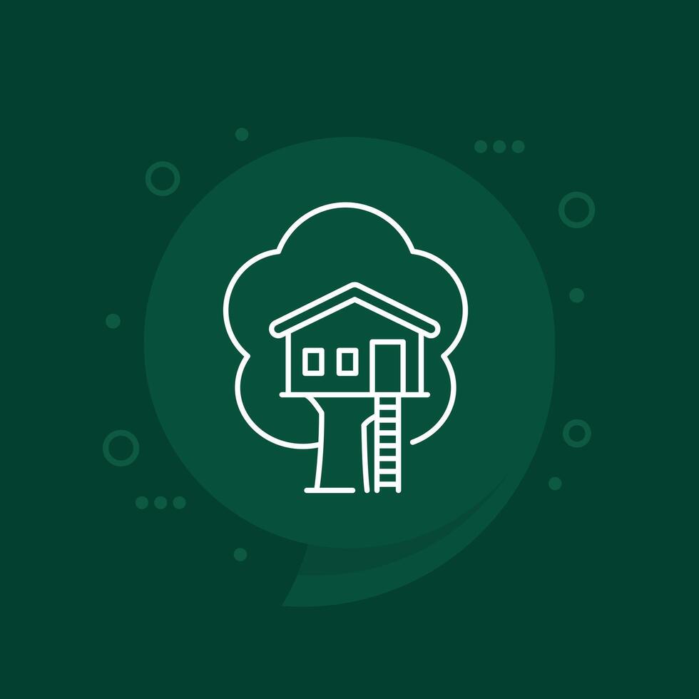treehouse icon, a cabin on tree linear vector