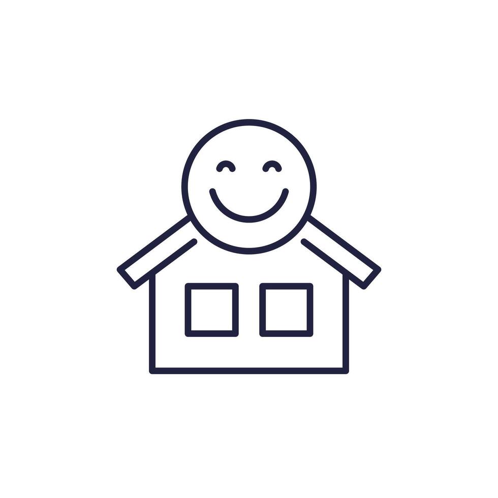 happy house icon, line vector