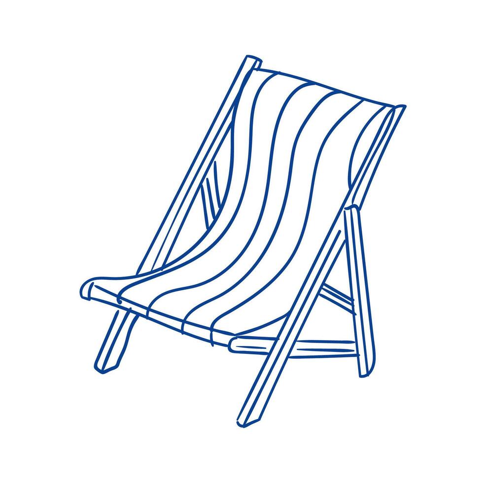 Relaxing beach chair design in minimalist style with blue lines on white background vector