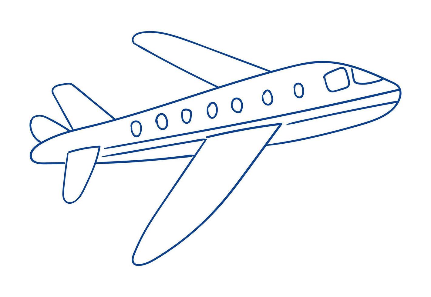 Drawing of a modern airplane soaring through the sky with a clear perspective vector