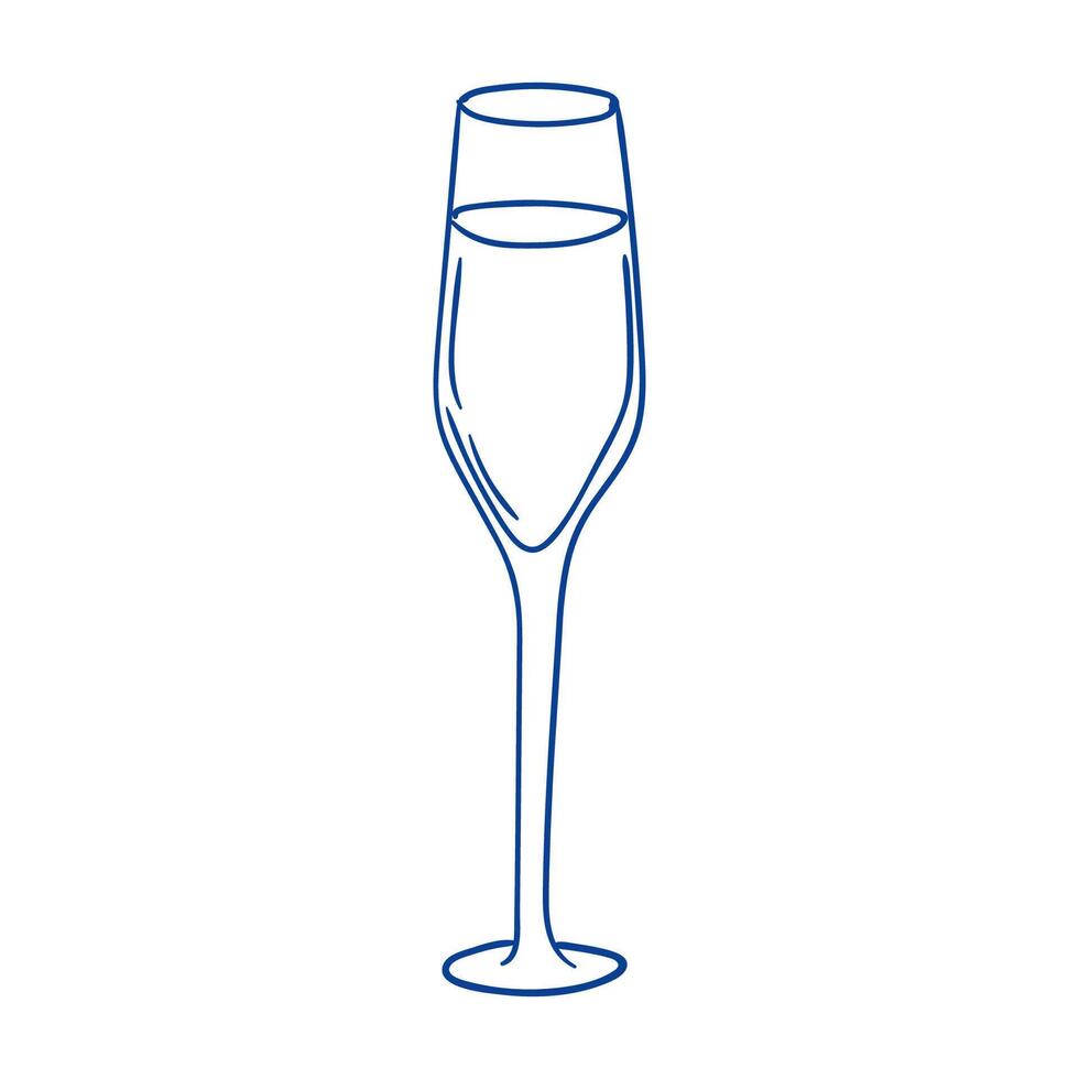 Elegant champagne flute with bubbly liquid depicted in outline style vector