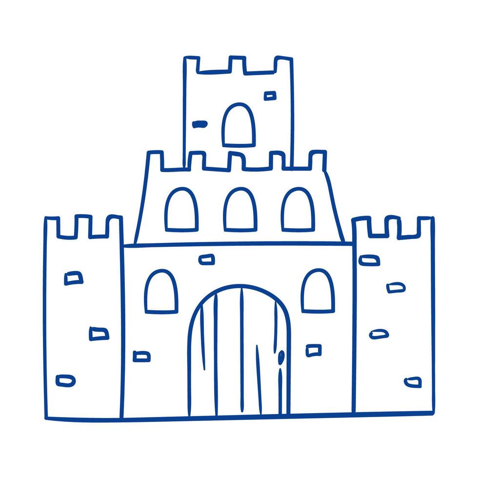 Drawing of a castle with towers and an entrance in a playful artistic style vector