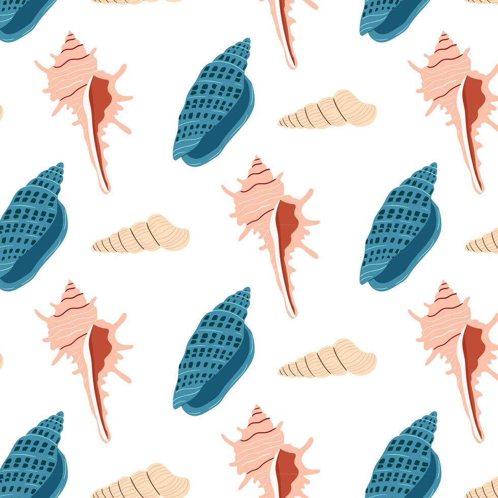 Seashell pattern design with various colors and shapes on a white background vector