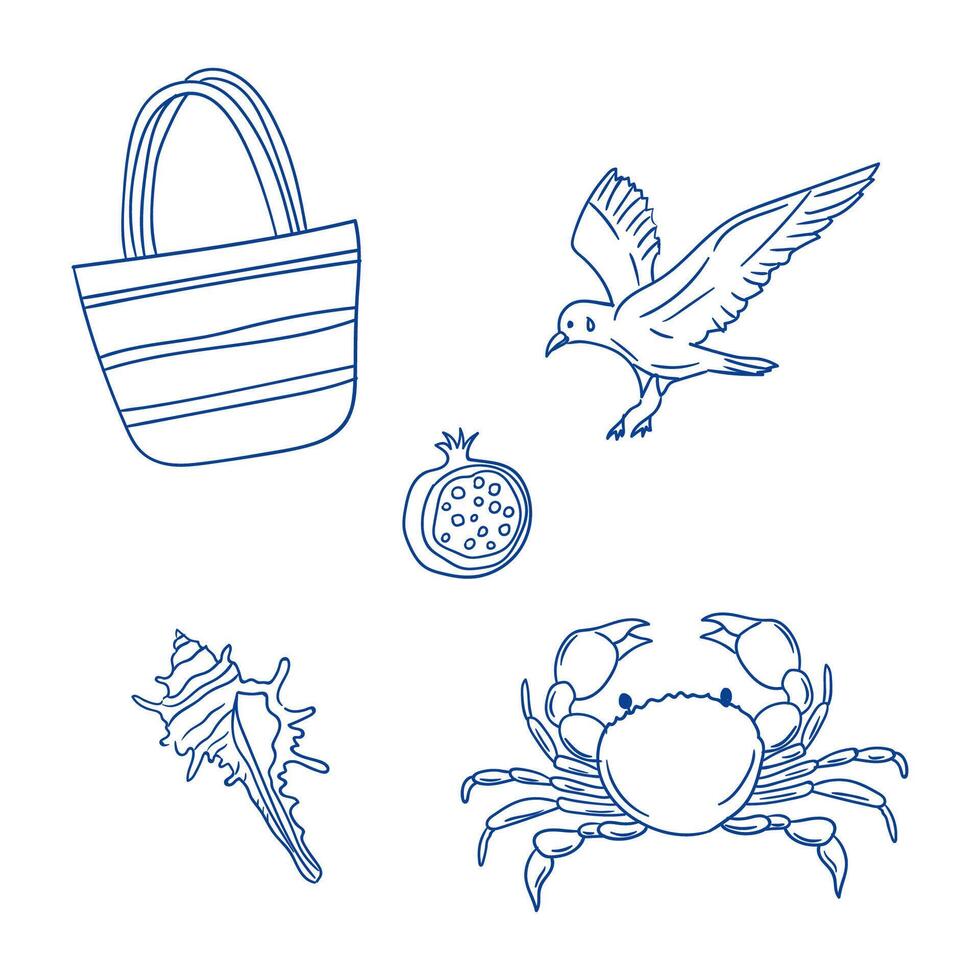 Coastal elements in a simple drawing showcasing nature and beach items vector