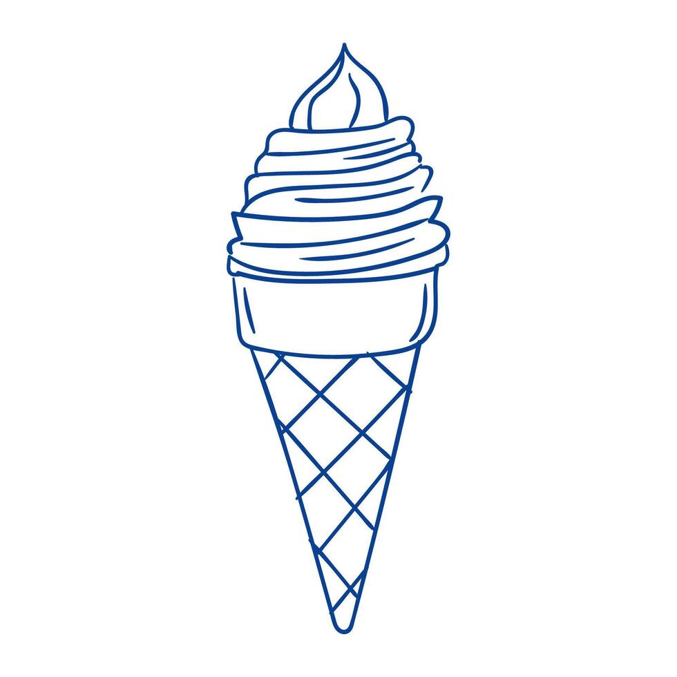 Delicious ice cream cone with soft serve and waffle cone design in a minimalist style vector