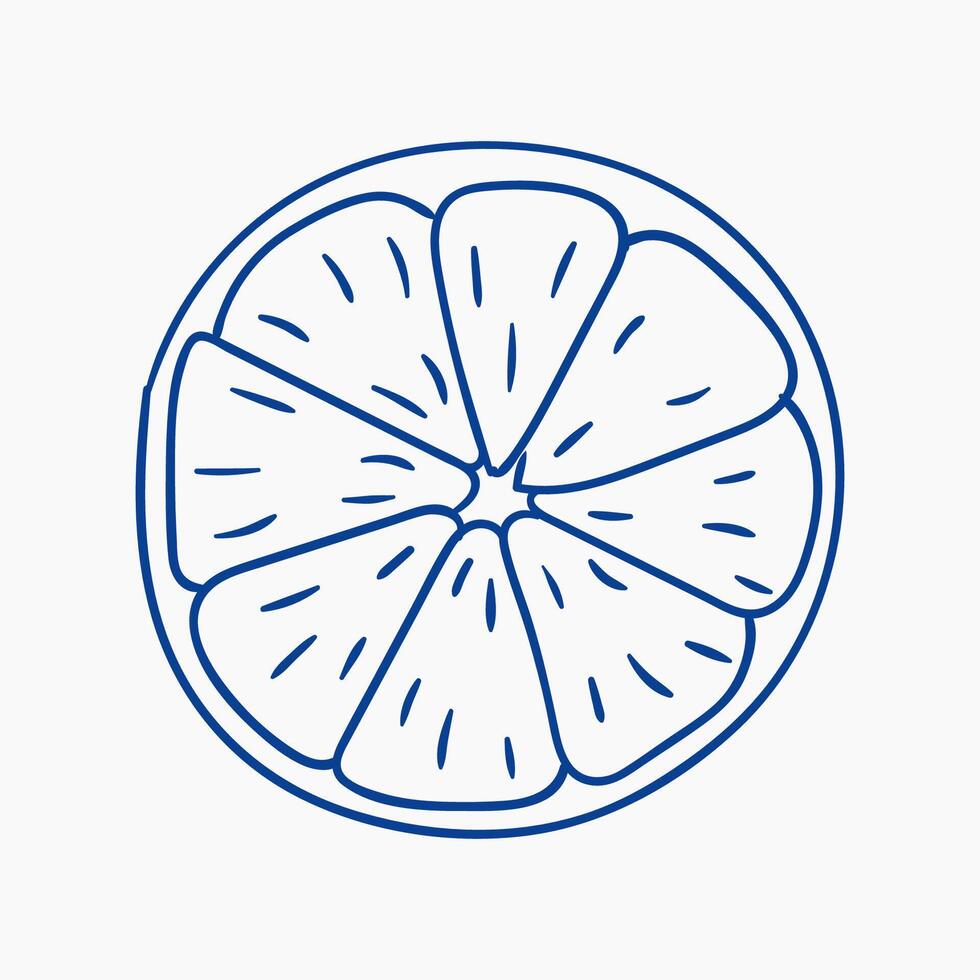 Simplistic line drawing of a sliced lemon with seven segments arranged in a circle vector