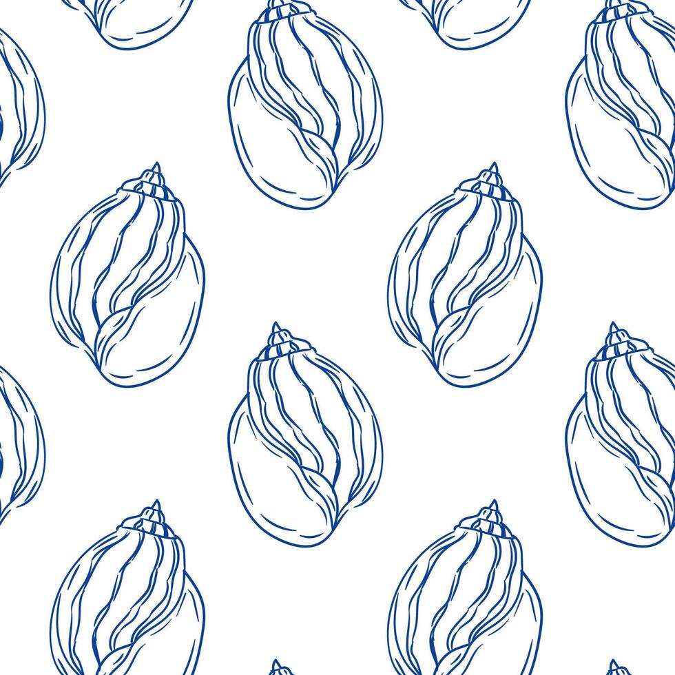Decorative pattern featuring blue shell illustrations on a white background vector