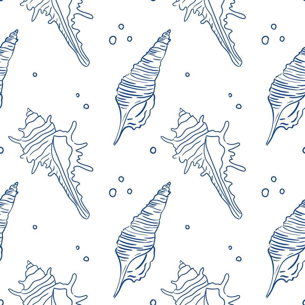 Detailed marine pattern featuring shell designs on a white background for textile decor vector