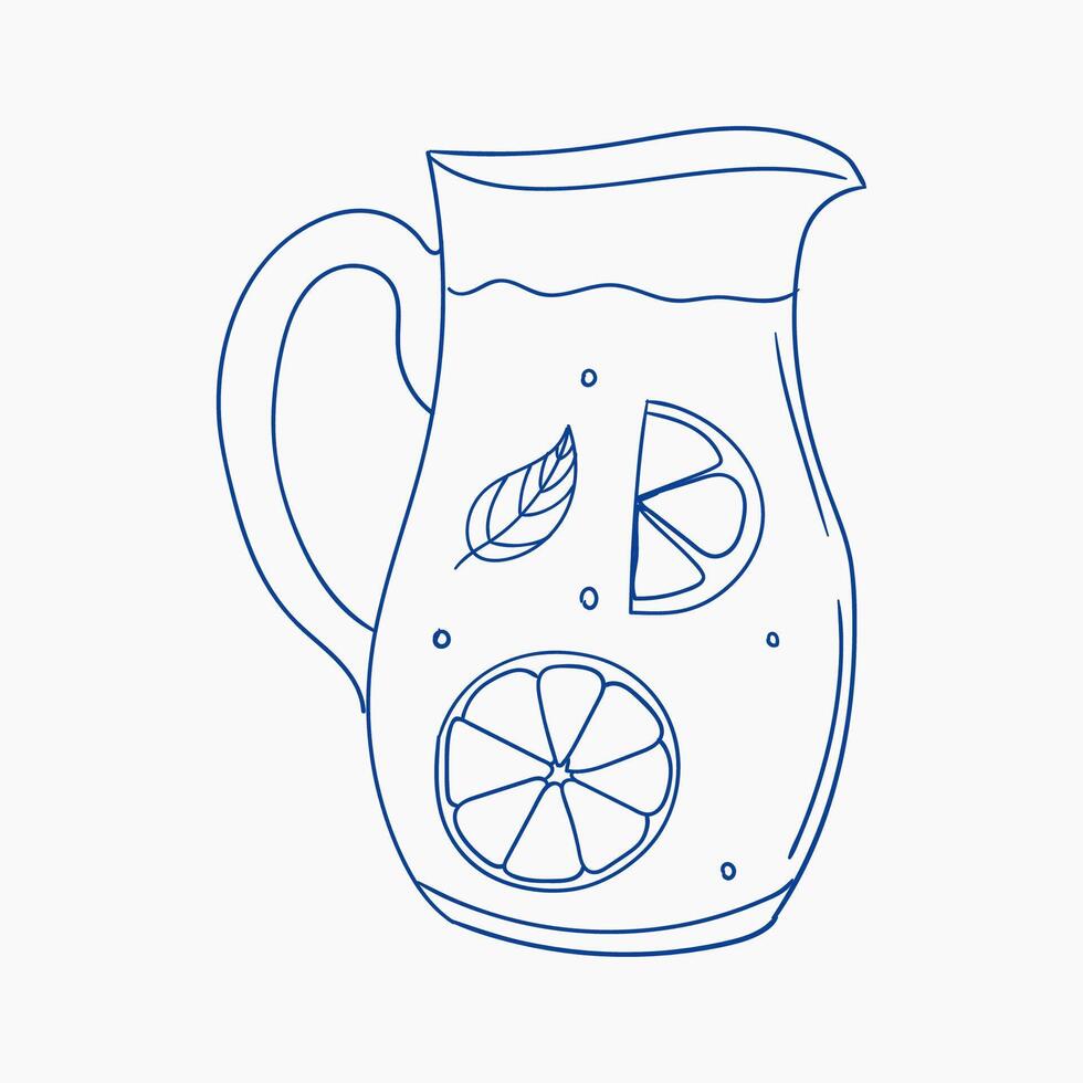 Refreshing pitcher filled with lemon slices and mint leaves on a sunny day vector