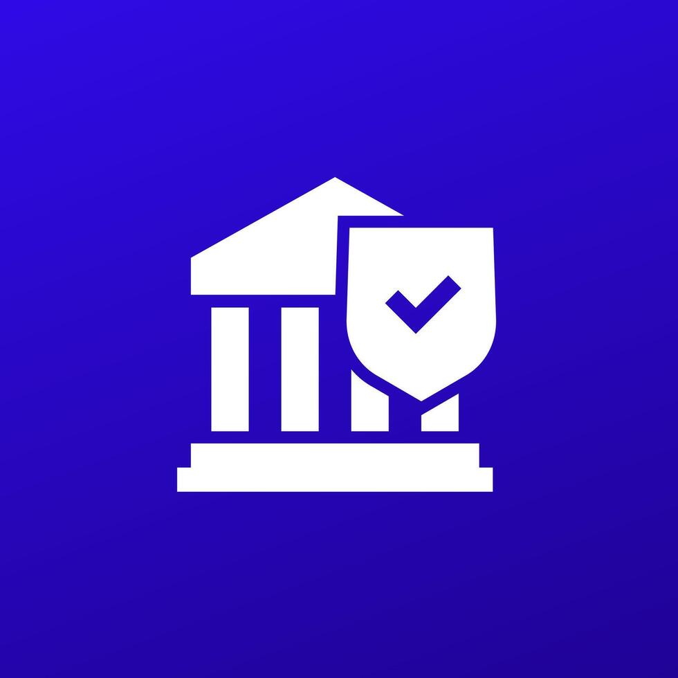 bank building icon with shield, vector