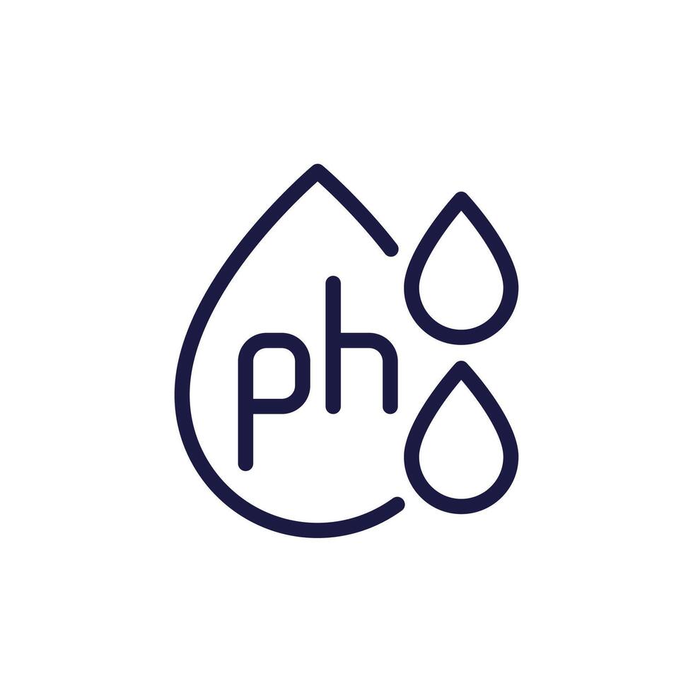 pH line icon with water drops, potential of hydrogen vector