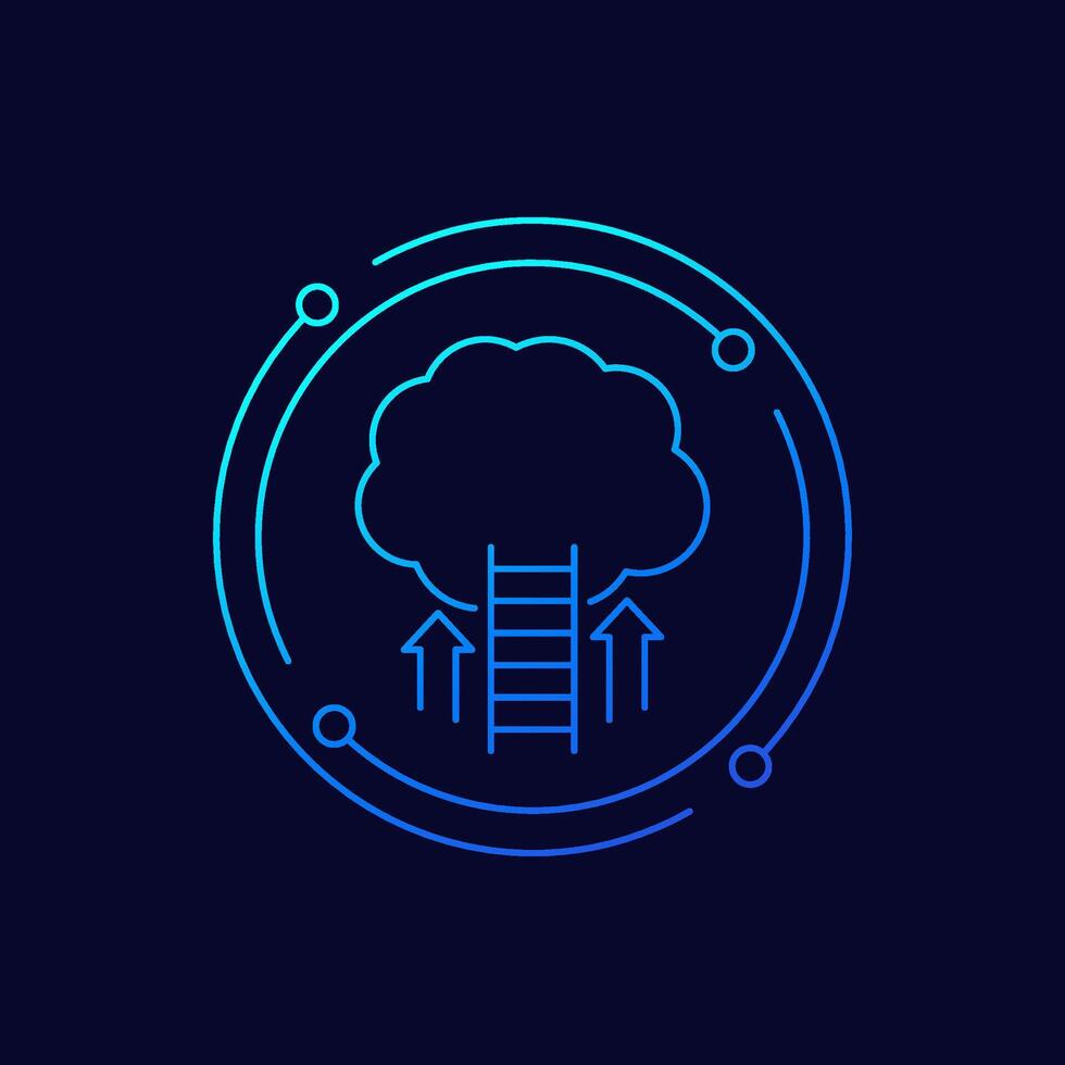 cloud and ladder icon, linear design vector