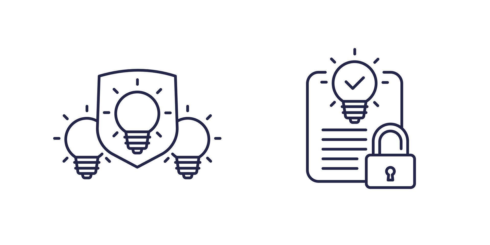 patent protection line icons on white vector