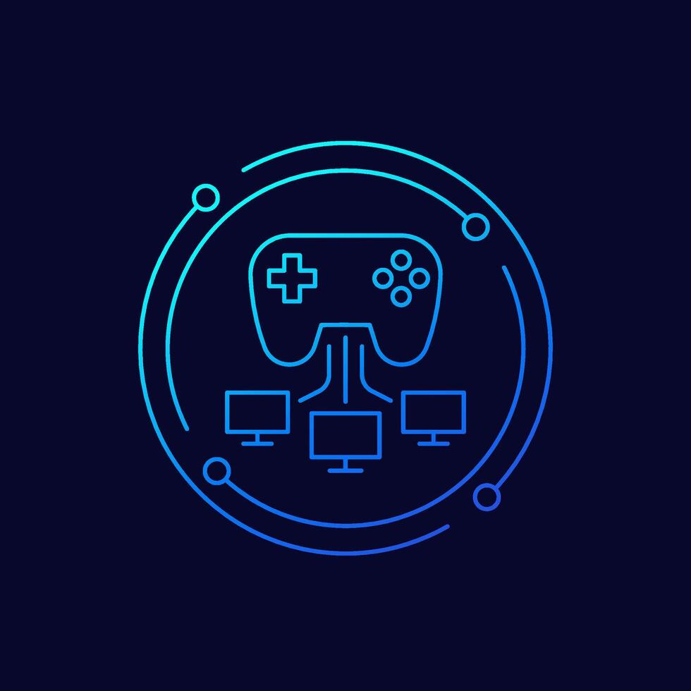 Gaming, gamepad and computers icon, linear design vector