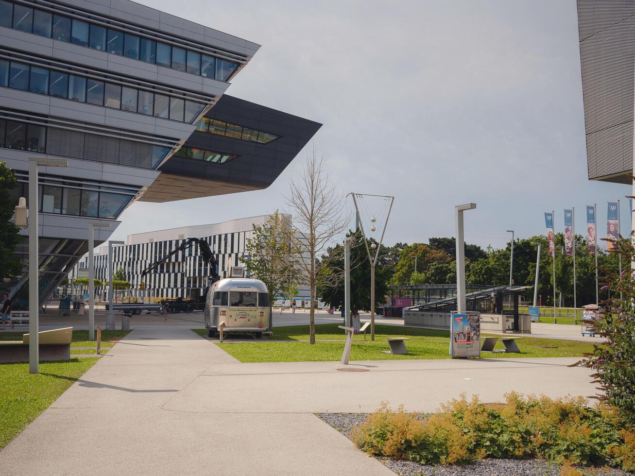 Vienna, Austria, July 19, 2023. Modern Vienna University of Economics and Business Wirtschaftsuniversitat Wien photo