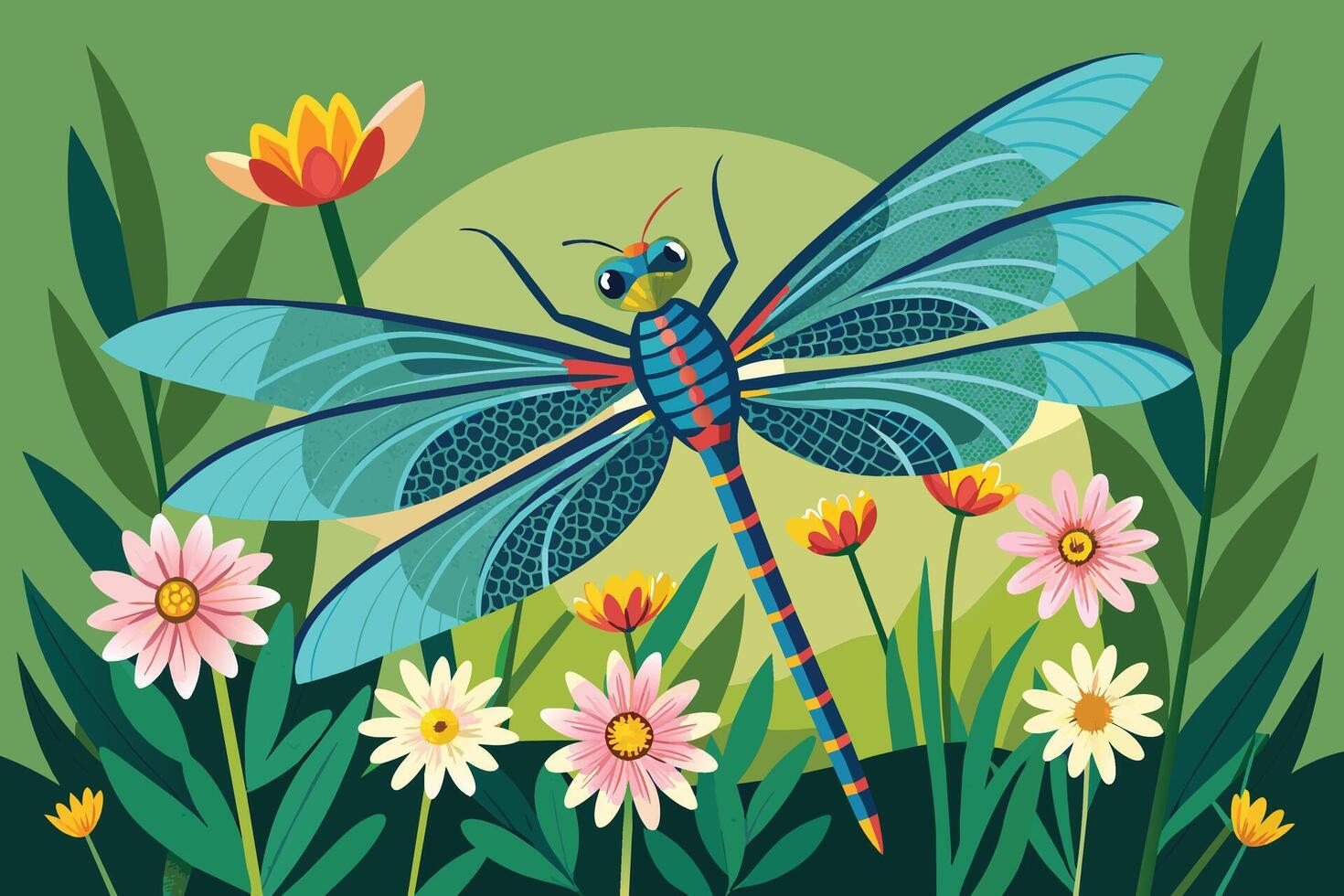 adragonfly resting on awildflower illustration vector