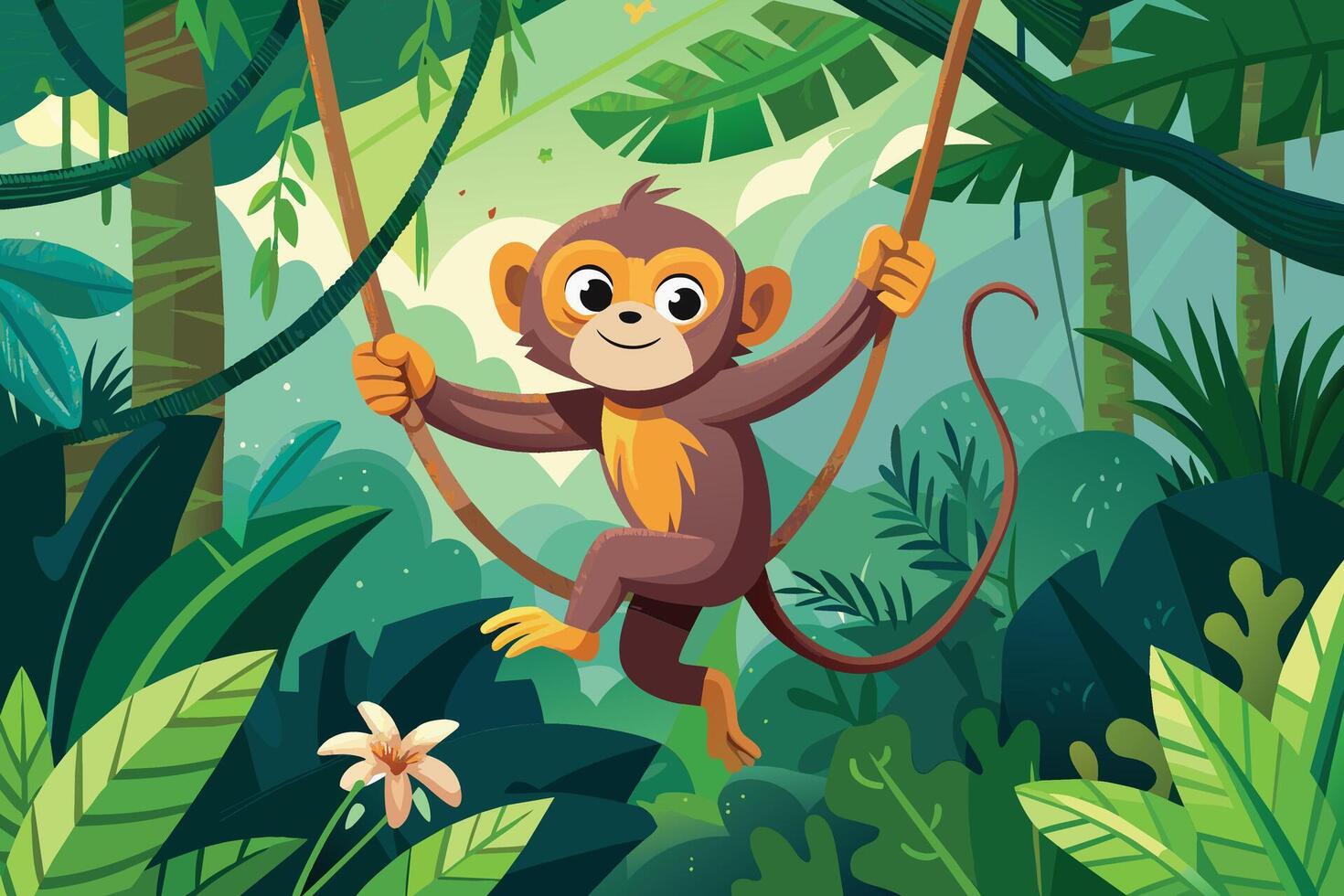 amonkey swinging through the jungle vines vector