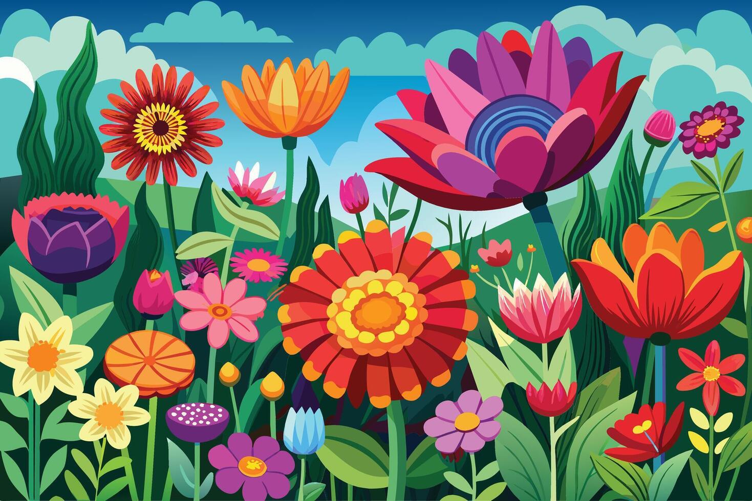 Field of vibrant flowers background illustration vector