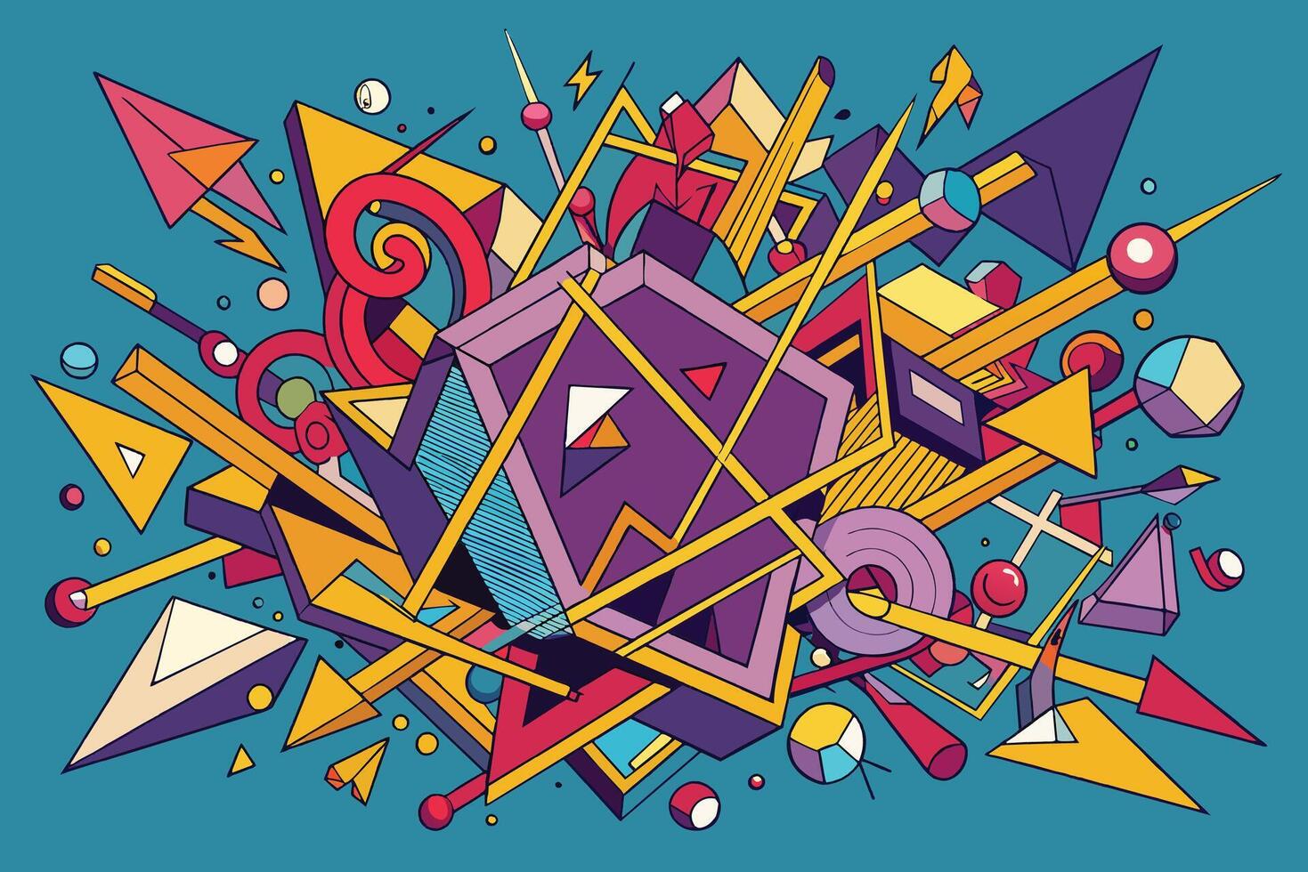 Chaotic arrangement of lines and shapes representing disorder and chaos vector