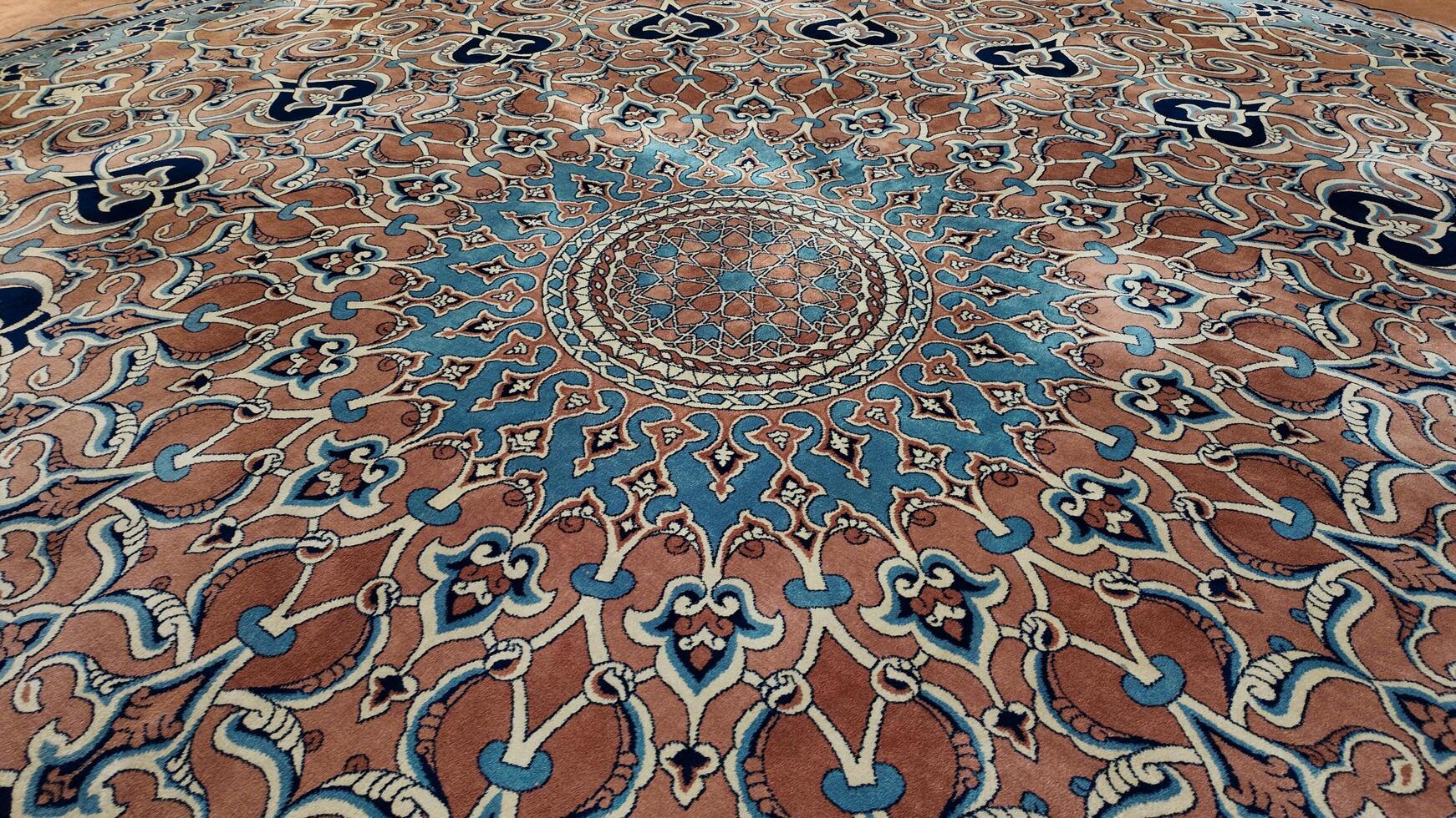 turkey istanbul 12 march 2025. Intricate design of a traditional patterned carpet in a cozy room photo