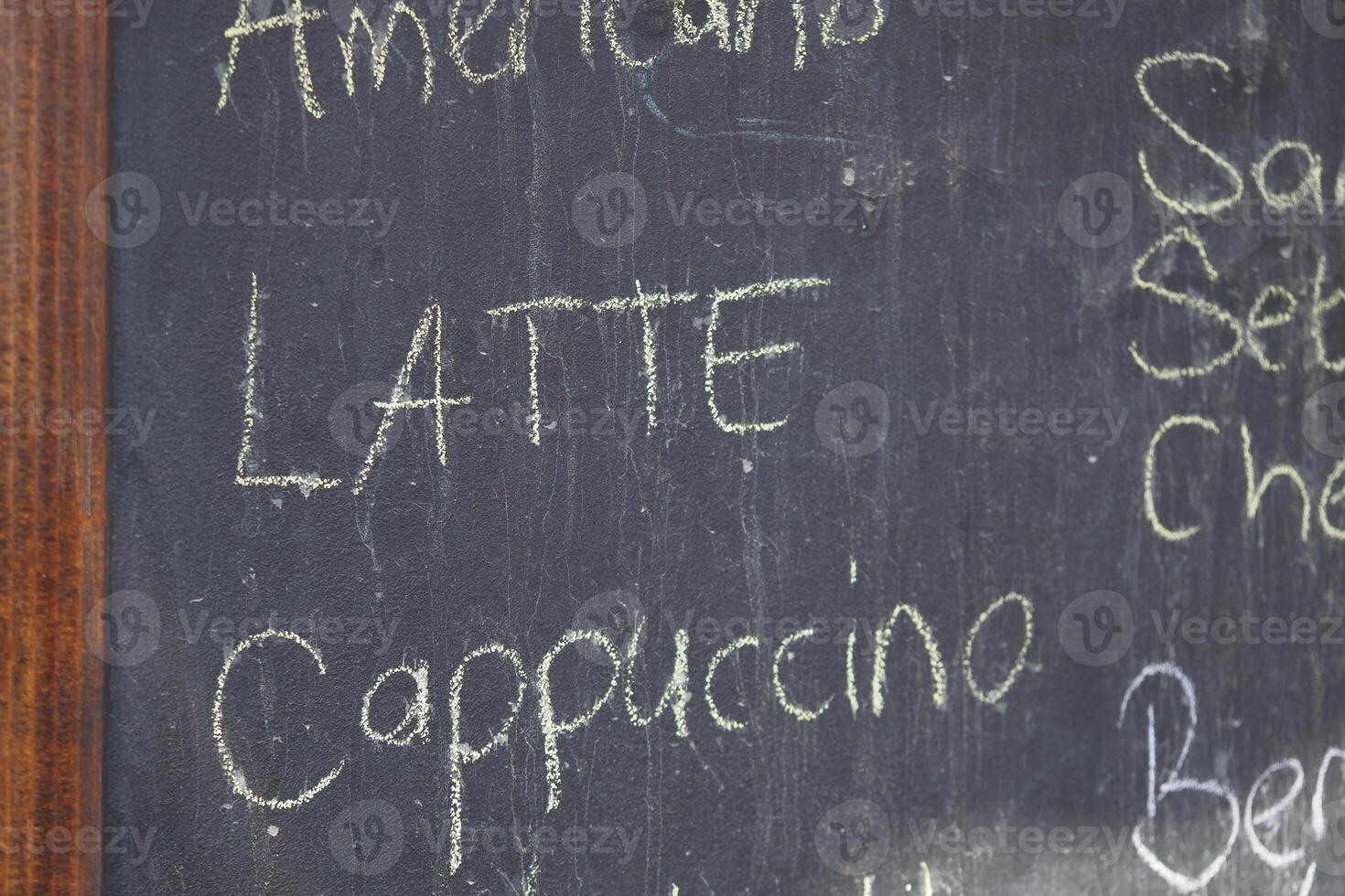 Coffee menu board featuring various drink options in chalk photo